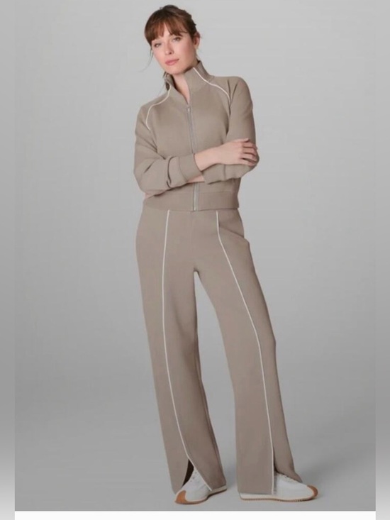 SPANX Pants - NWT- 3 pc set- SPANX Air Essentials Pique Taupe Track Pants with White Piping